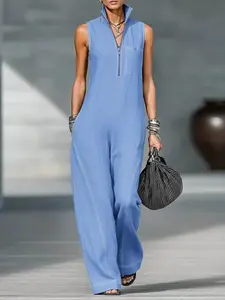 2026 New Women's Stand Collar Sleeveless Casual Loose Bodysuit, Comfortable and Stylish One-Piece, Perfect for Daily Wear