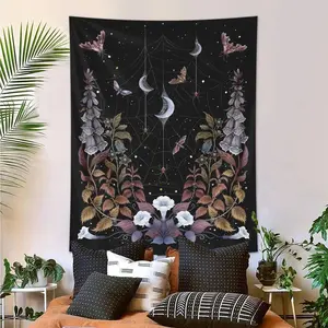 Mysterious Tarot Card Pattern Tapestry, Starry Sky Moth Spider Web Fantasy Tapestry, Plant Flower Wall Hanging Home Decoration Room Living Room Bedroom, Durable Decorative Tapestry