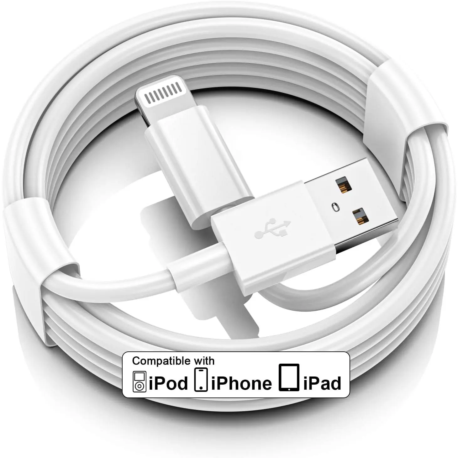 3ft White Electronic Carplay USB-A to Lightning Charger Cable, Tangle-Free Fast Charging & Data Transfer Cord for iPhone 14/13/12/11 Pro Max XR XS X 8 7 6 Plus SE