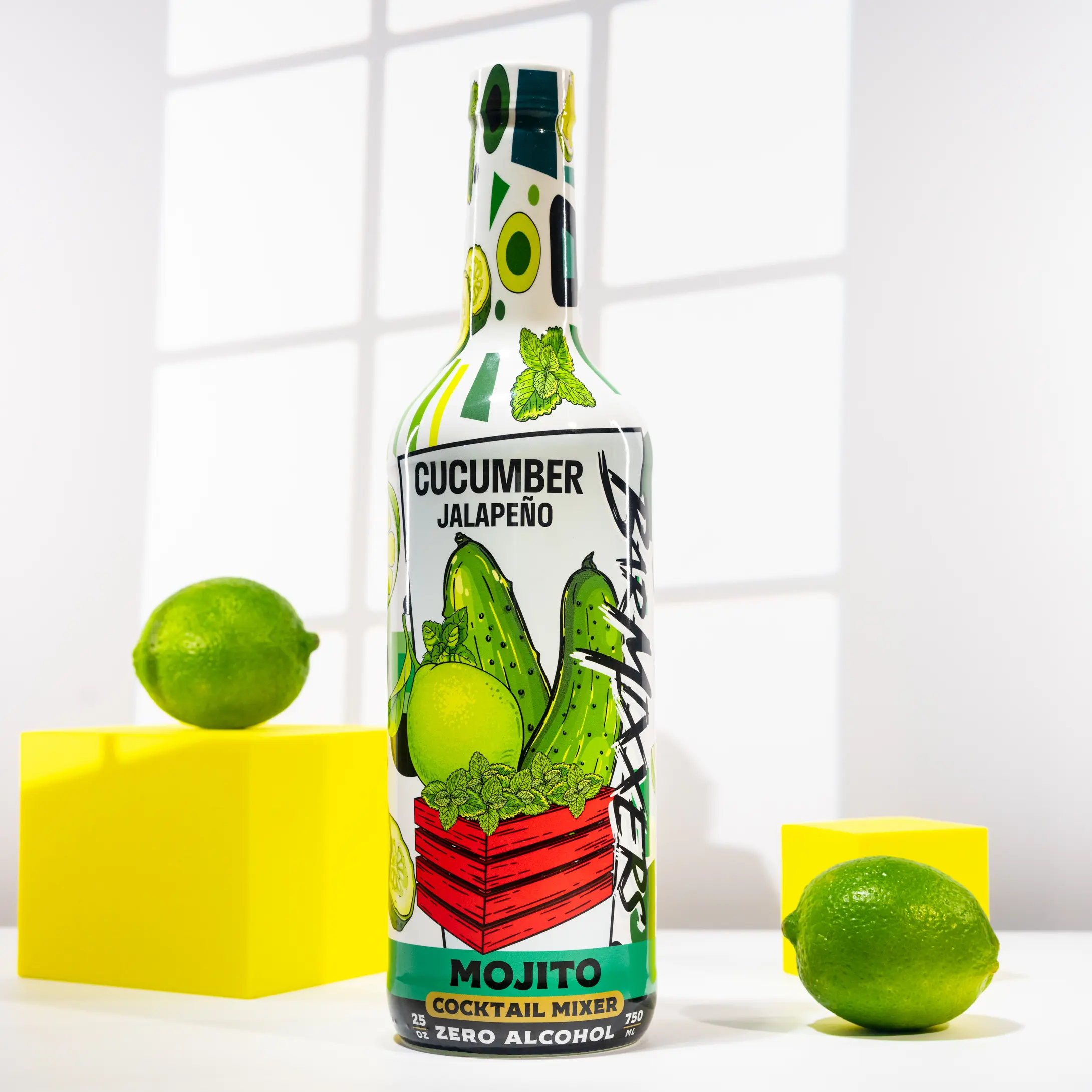 Cocktail mixer cucumber jalapeño Mojito syrup, non-alcoholic, handcrafted, 750 mL