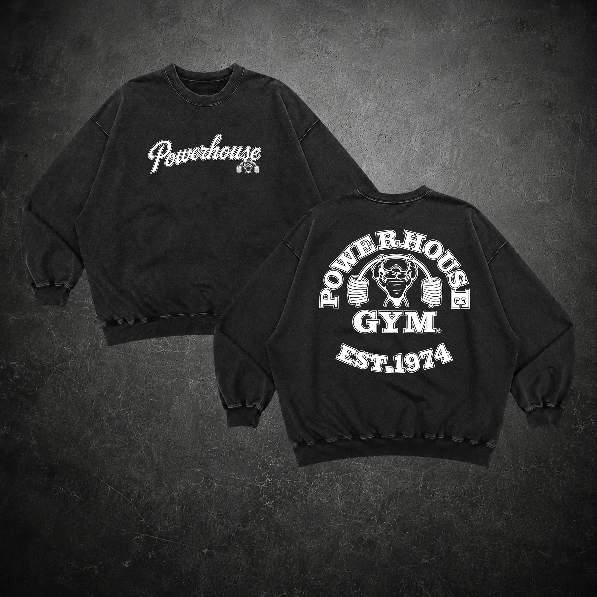 PowerHouse Heritage Gym Washed Sweatshirt, Gym Apparel, Workout Wear, Training Men's Top, Aesthetic Shirt, Discipline, Strength, Focus