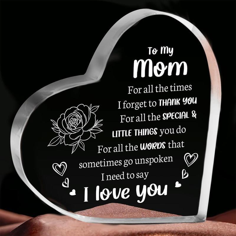 Risamil Gifts for Dad&Mom&Daughter Heart Shaped Acrylic Block, Flower & LetterPattern Decorative Ornament, Room DecorInspirational Creative