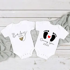 Baby 2026 Pregnancy Announcement Newborn Baby Bodysuits Summer Boys Girls Romper Jumpsuit Clothes Outfit