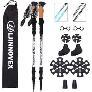 Trekking Poles - Lightweight, Collapsible, Adjustable Hiking Poles with Quick Flip Lock, 7075 Aluminum, Natural Cork Grip, Anti Shock Walking Sticks for All Terrain, Men and Women, 2 Pack