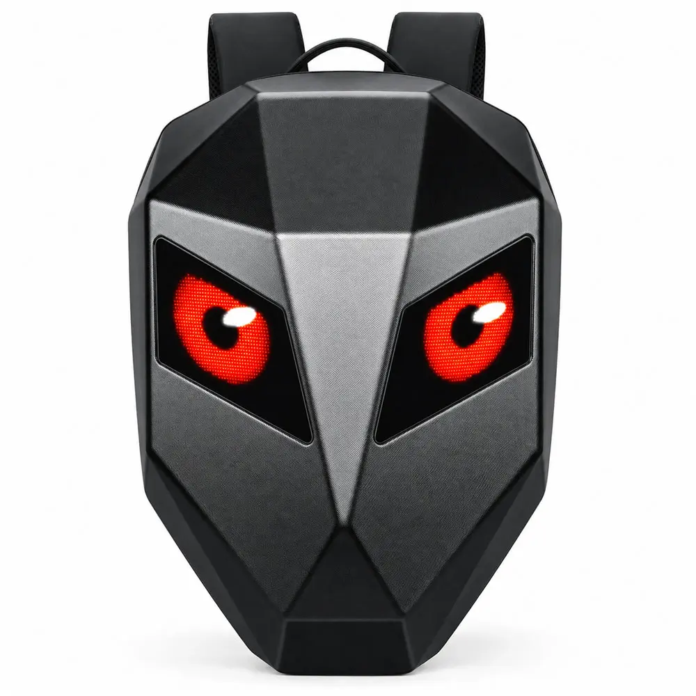 19" Led  Motorcycle Backpack with Programmable LED Screen, App-Controlled Black PVC Hard Shell Rider Bag, Water-Resistant Cyberpunk Tech Backpack for Cycling & Commuting
