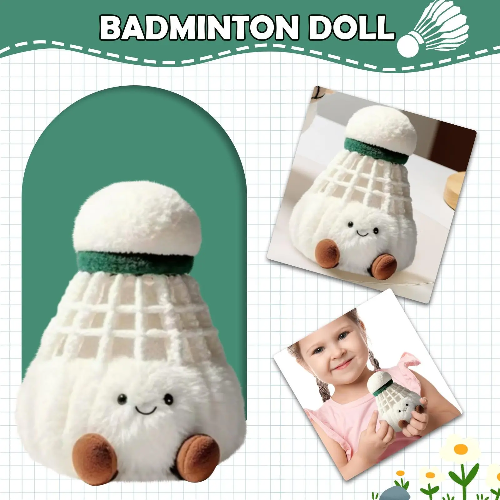 Plush Doll Key Chain Pendant - Cute New High-Quality PP Cotton Plain Cartoon Badminton Stuffed Toy, 1pcs, 8*8*18cm, 1 Size Holiday Gift for Friends (Toys & Hobbies Specialty DIY Supply), One Size, Cotton Plush