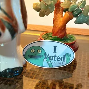 Smiling Friends I Voted for Mr. Frog Vinyl Sticker, Laptop Water Bottle Decal Sticker