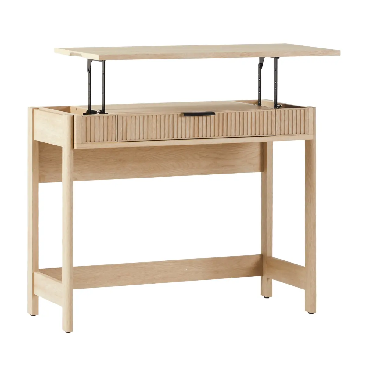 Walker Edison Holmes Modern Lift Top Standing Desk - 30x16.75x38in, Coastal Oak, Reeded Drawer, Flexible, Height Adjustable, Mechanical Lift, Modern Style, Vertical Ergonomic Office Furniture, Flexible Desks, Height Adjustable Desks