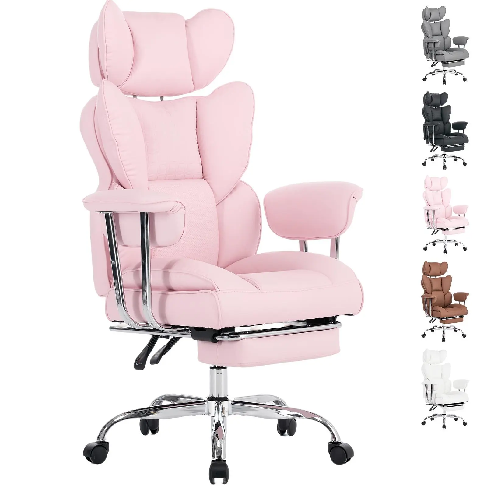 Bedroom Chair with Footrest – Big and Tall 350 LBS Capacity, Fixed Armrest Ergonomic Reclining Chair, PU Leather Desk Chair for Relaxed Reclining in Bedroom