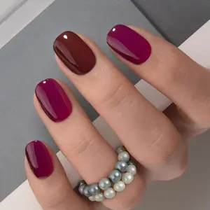CurvLife Velvet Fusion Press-On Nails – 30PCS Oval Glossy Wine Red & Mocha Brown Nails, Elegant Contrast Finish, Non-Toxic & Reusable, Perfect for Fall, Office & Daily Chic Look, Easy to Apply & Remove