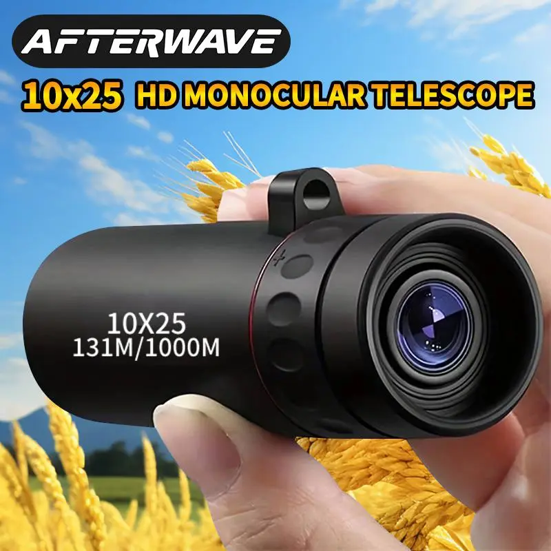 Afterwave 10x25 Real HD Long Range Adult Monocular Telescope, Outdoor Monocular Telescopes, 10X Mini Powerful Monocular Telescope for Adults, Durable Telescope Hiking Equipment Monocular Telescope Outdoor Adventure Camping Watching Game Birthday Gift