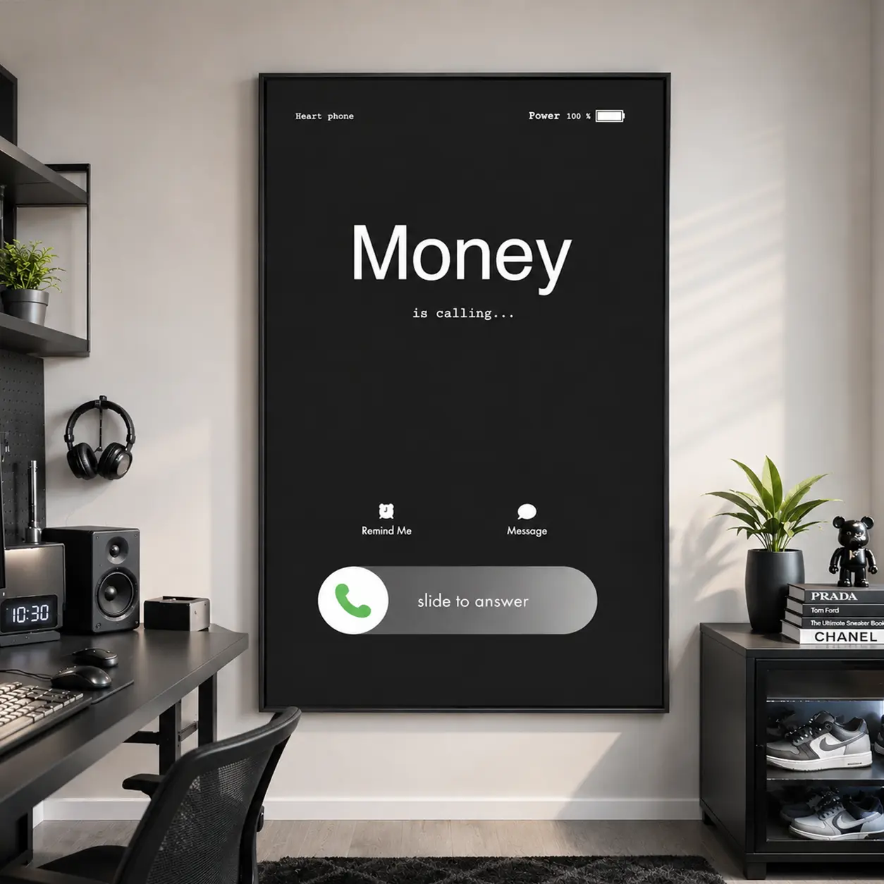 Money Is Calling Wall Art,Minimalist Black Motivational Poster,Entrepreneur Office Decor,Productivity Printable Art