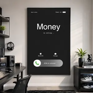 Money Is Calling Wall Art,Minimalist Black Motivational Poster,Entrepreneur Office Decor,Productivity Printable Art