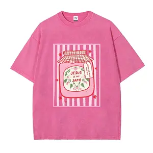 Jesus Is My Jam Strawberry Jam Jar Graphic T Shirt Pink Washed Christian Tee Make His Mercy Known Tagline