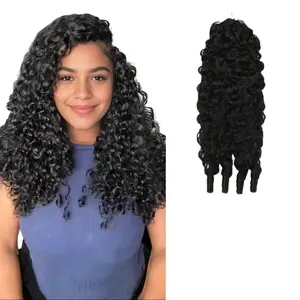 Burmese Curly Crochet Human Hair Feather Crochet Human Hair Extension Pre Separated Boho Braids Natural Black