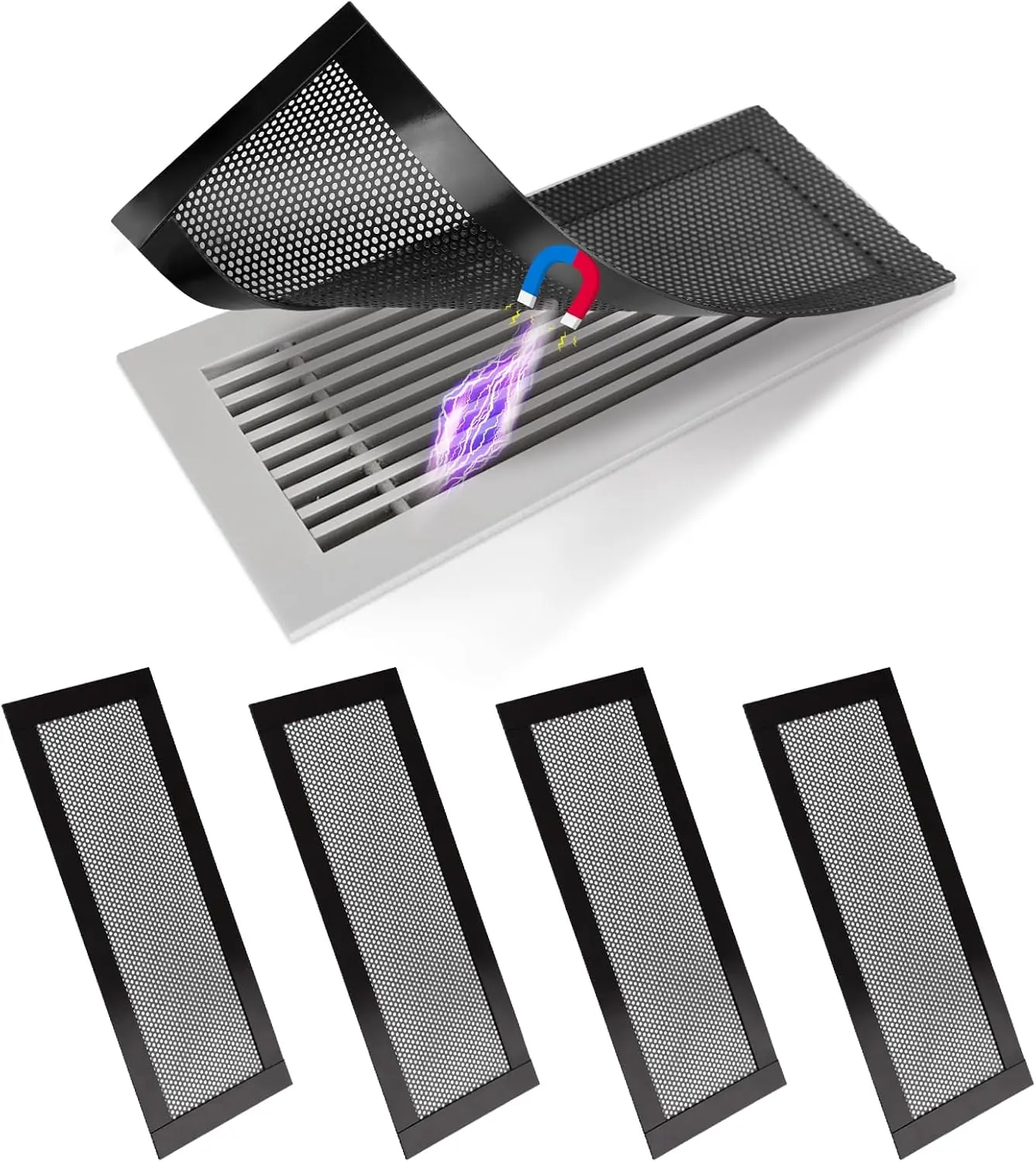 4P Magnetic Floor Vent Covers 4 x 10 Inch Air Vent Screen Cover Magnetic Floor Register Vent Covers Magnetic PVC Vent Mesh for Home Wall Ceiling Floor Catches Debris