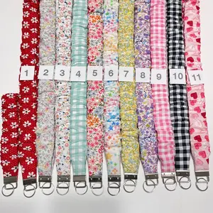 Handmade Cotton Scrunchie Lanyard Keychain Set: Floral Teacher ID Badge Holder