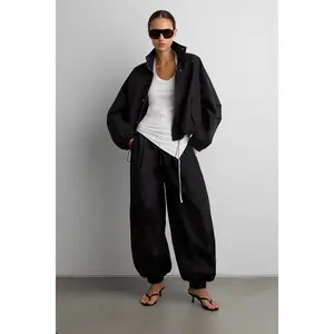 HIGH FUNNEL NECK CROPPED DRAWSTRING JACKET