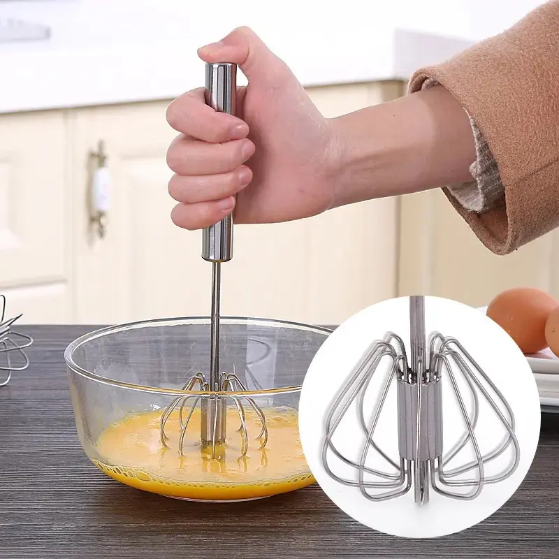 Stainless steel manual rotary egg beater, food grade kitchen utensil, sturdy structure, semi-automatic design, suitable for coffee making, egg beater, cooking and other scenarios, easy to clean.