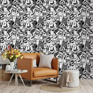 Halloween Theme Graffiti Monster Wallpaper, PVC Material, Peel and Stick, Kitchen/living Room/bedroom Decor, Large Area Wall Transformation