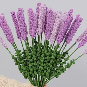 Lavender Crochet Flower Bouquet, 2 Counts Handmade Knitting Artificial Flower Bouquet, Decorative Flower for Home Party Wedding Anniversary Festival, Fruit