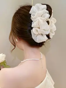 Wave Bubble Hair Clip, Chiffon Silk Hair Clip, Polka Dot Pattern Elegant Hairstyle Decoration for Women and Girls, Large Claw Clips for Thick Hair