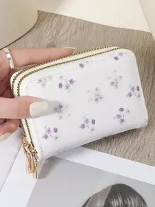Women's Fashionable Floral Pattern Zipper Wallet, Casual Multi Card Holder, Simple and Casual Multi Card Holder, Fashionable Double Zipper Wallet Card Bag, Credit Card Organizer