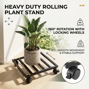 Heavy-Duty Rolling Plant Caddy with Lockable 360 Wheels, Sturdy Iron Plant Dolly for Heavy Potted Plants, Indoor Outdoor Plant Stand with Smooth Movement, for Home, Patio, Balcony and Garden Use