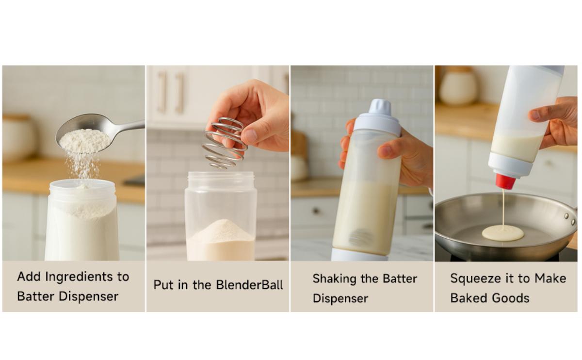 Pancake Batter Mixer & Dispenser - Squeeze Bottle with Stainless Whisk Ball for Perfect Pancakes, Muffins & Cupcakes, Essential Spring Kitchen Gadgets