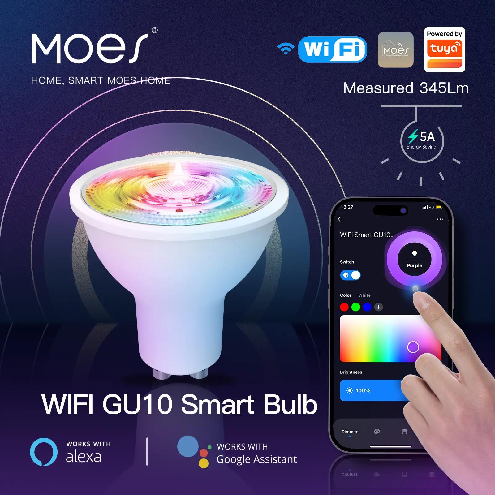 MOES WiFi GU10 Smart Bulb - Dimmable White & 16M Colors, Works with Amazon Alexa & Google Home, Schedules/Timers/Voice Control, 120° Wide Beam — Better for Recessed Lights,for Downlights & Table Lamps