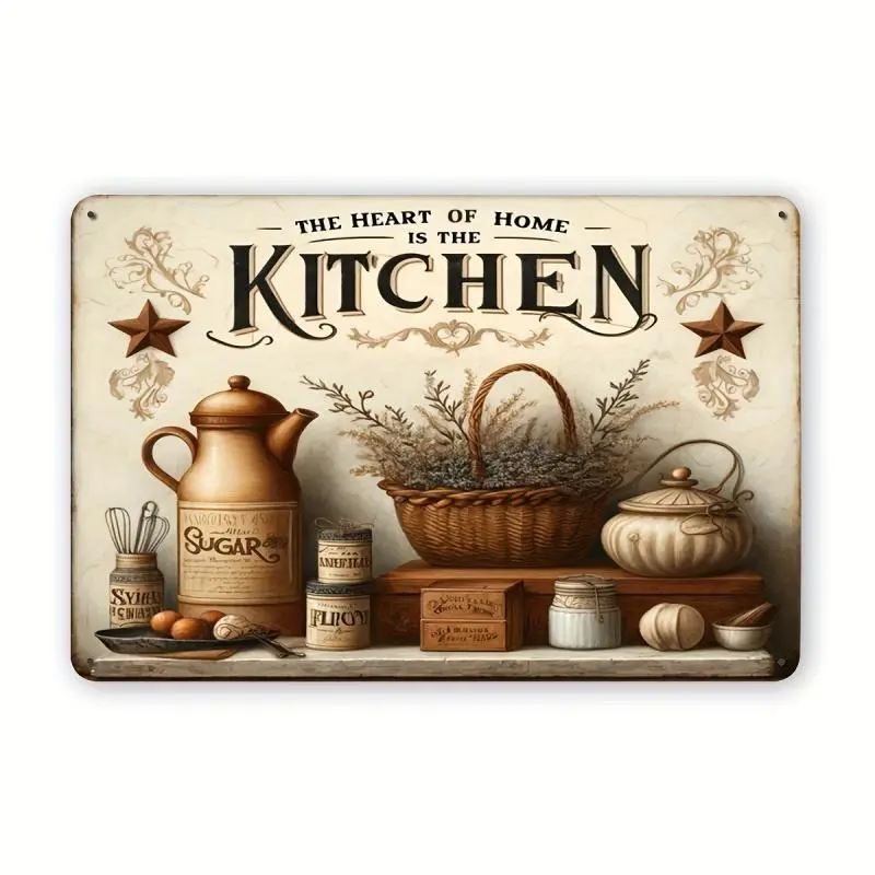 Vintage Metal Sign, Kitchen Is The Heart Of A Home Letter Pattern Wall ...