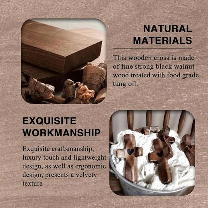 20pcs Cross My Heart/Wooden Cross, Wood Comfort Stress Relief Cross, Prayer Cross for Hand, Pocket Cross Christian & Easter Gift