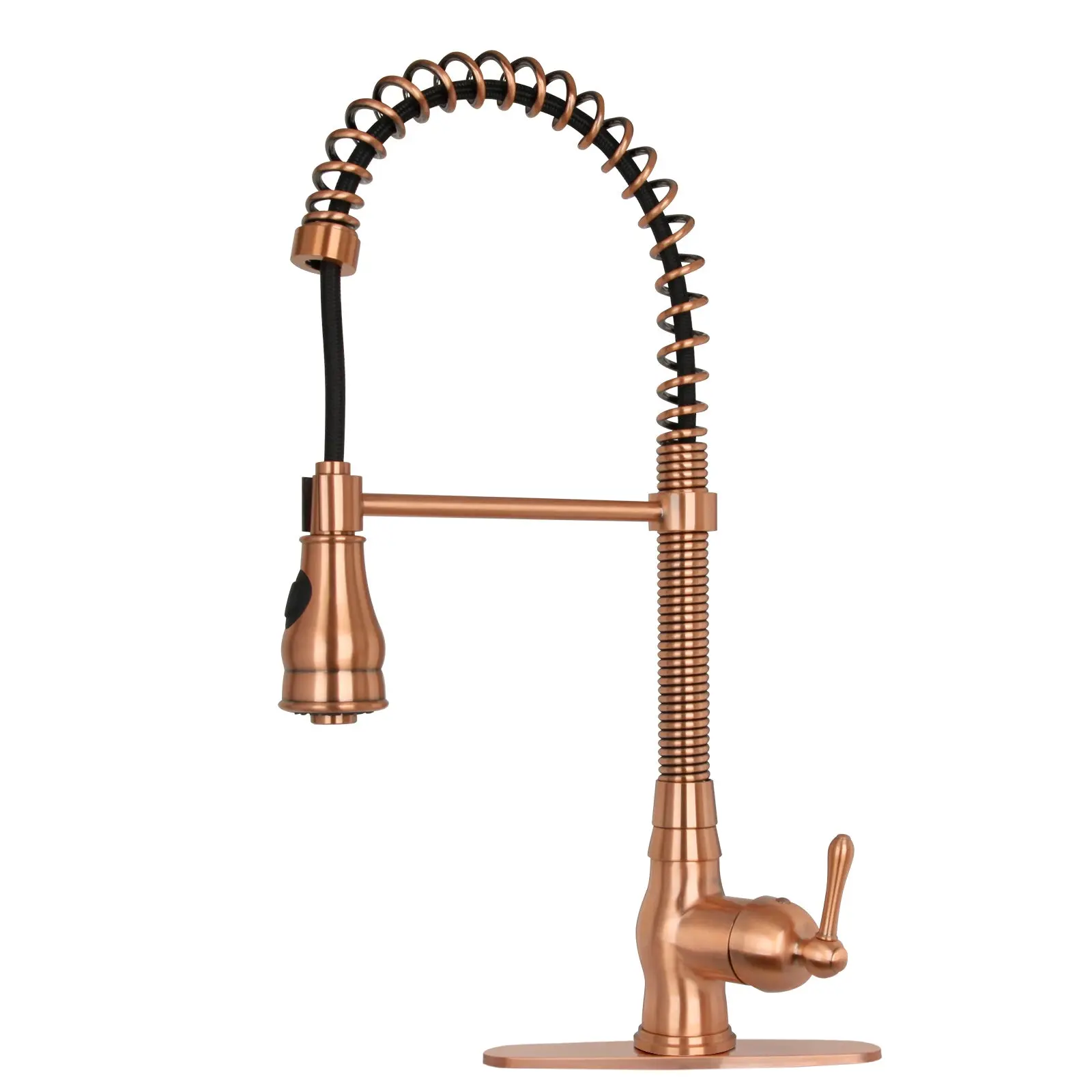 Copper Pre-Rinse Spring Kitchen Faucet, Single Level Solid Brass Kitchen Sink Faucets with Pull Down Sprayer