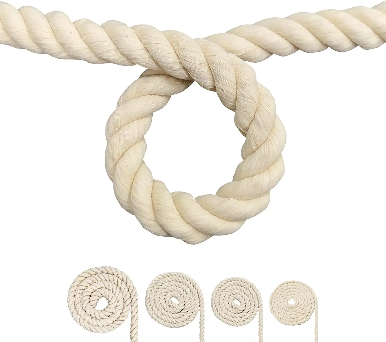 Cotton Rope Black Cotton Cord 3 Strand Twisted Macrame Cord Beige 20mm x 16 Feet