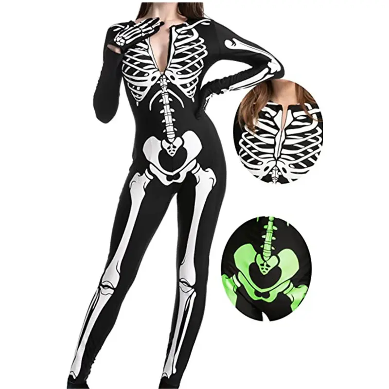 Front zipper white skeleton tight fittin