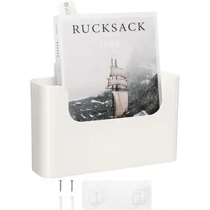 Wall-mounted file organizer and mail holder wall pocket—no drilling required—for office, home, classroom, and RV/camper. Organizes magazines, books, bills, mail, paperwork, and homework. Cream white, 1 piece.