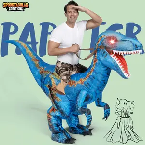 Inflatable Dinosaur Costume Halloween Costume, Riding a Raptor, Printing T-rex Air Blow-ups with Light Eyes for Halloween Parties Valentine's Day Gifts for Kids