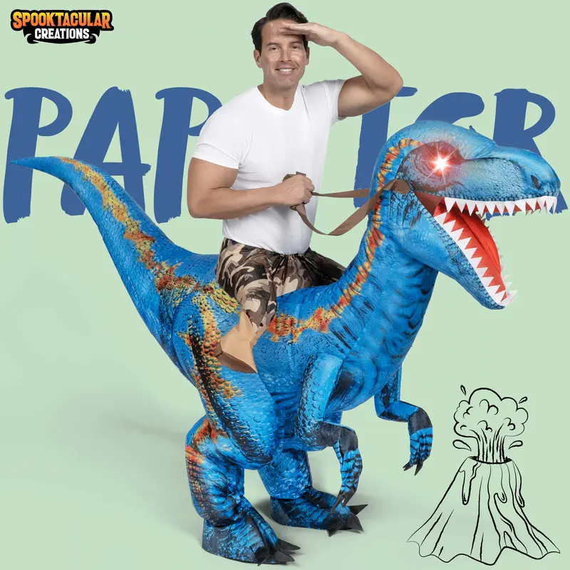 Inflatable Dinosaur Costume Halloween Costume, Riding a Raptor, Printing T-rex Air Blow-ups with Light Eyes for Halloween Parties Valentine's Day Gifts for Kids