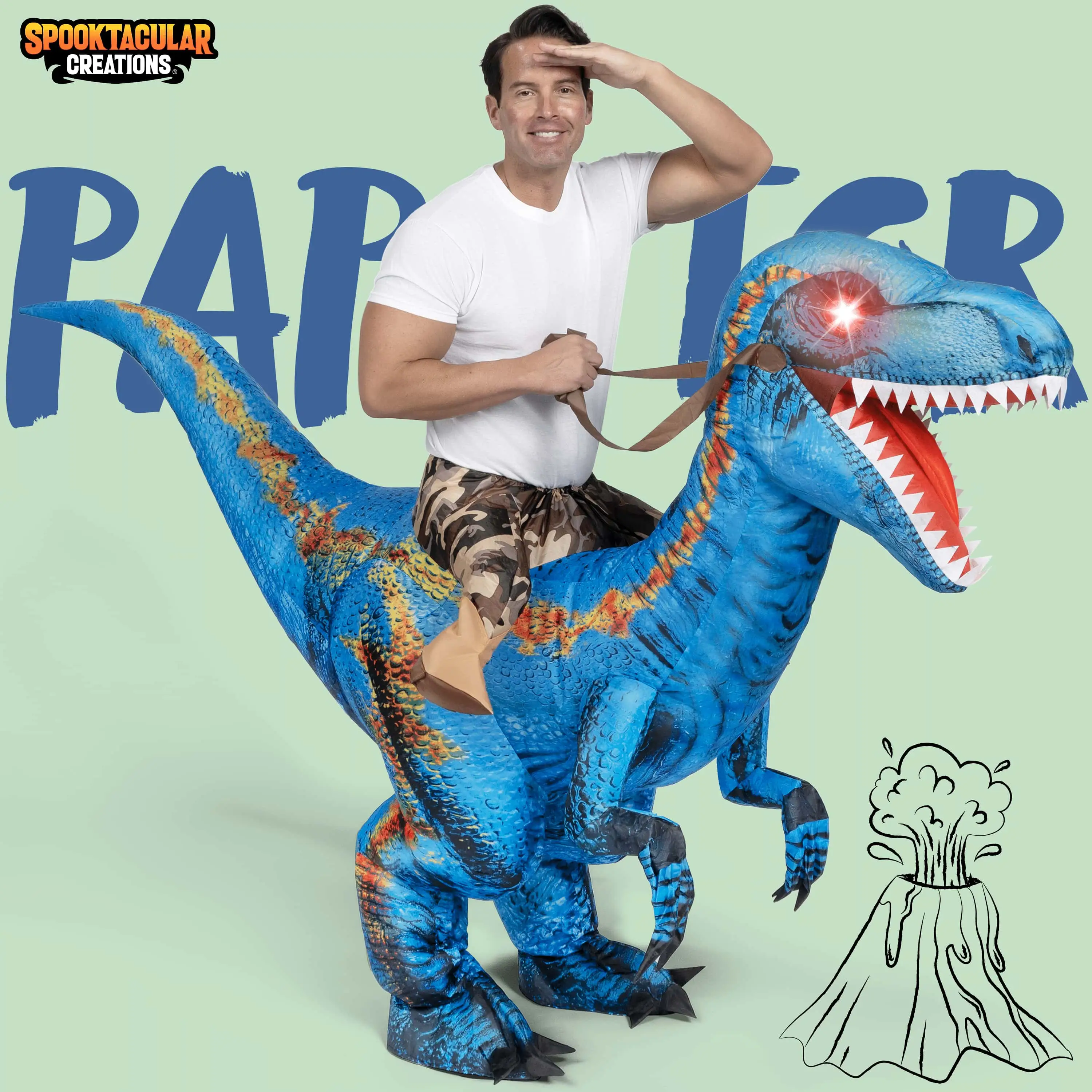 Adult Inflatable Dinosaur Costume Halloween Costume, Riding a Raptor, Printing T-rex Air Blow-ups with Light Eyes for Halloween Parties