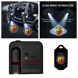 2-piece set, Car Lighting Accessories, suitable for Fiat 500 with scorpion logo, Abarth, used for modified welcome lights, projection lights, exterior decorative ambient lights, can be installed without damage and used immediately after pasting