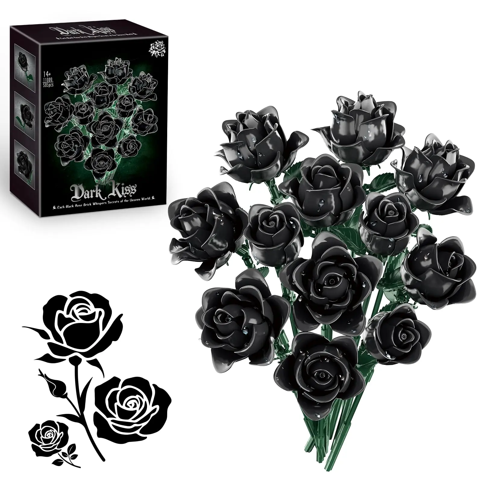 Black Roses Bouquet Building Set, DIY Artificial Flowers Botanical Collection Gothic Home Decor, Ideal Gift for Lego Technic Collectors (585 PCS) summerwins