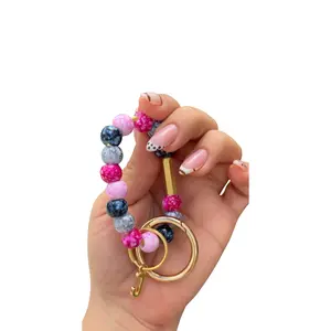 Handmade beaded keychain (Black and pink)