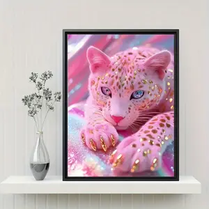 2D Flat, 1pc Frameless Pink Leopard Canvas Wall Art - Modern Artistic Animal Print with Glitter Accents, Waterproof 12x18 Inch Vertical Poster for Living Room, Bedroom, Bathroom Decor - Unique Gift Idea, Leopard Decor