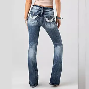 2025 New Embroidered Jeans Women's Heavy duty Water Washed Elastic Denim Pants Women's Underwear