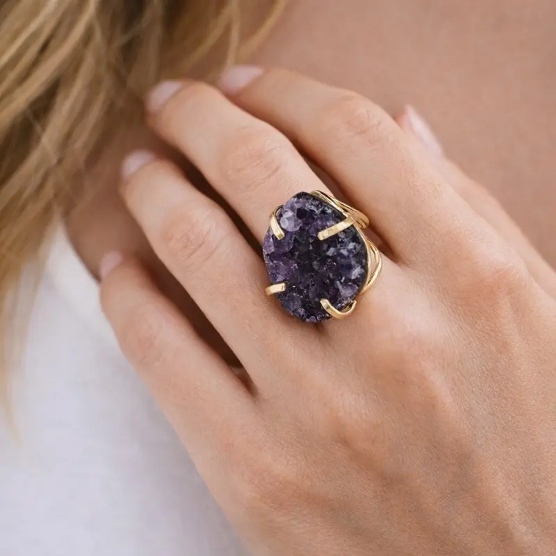 Amethyst Shield Ring Large (Size 9-12)