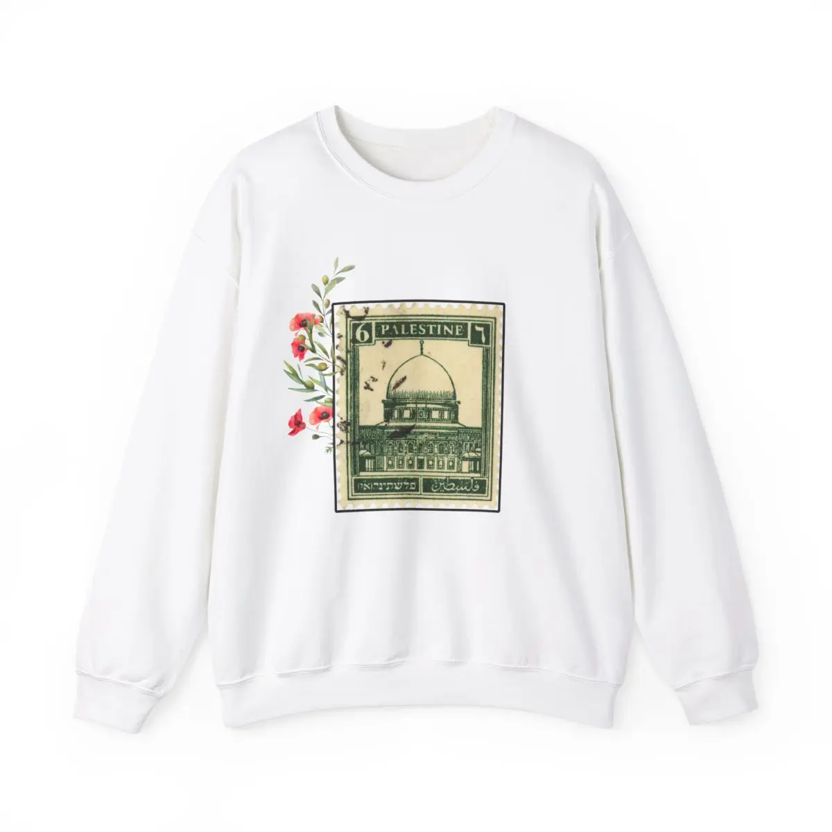 Free Palestine Sweater, Palestine Sweatshirt, Vintage Palestine Stamp, Unisex Crewneck Sweatshirt, Palestinian Gifts, Olives, red poppy