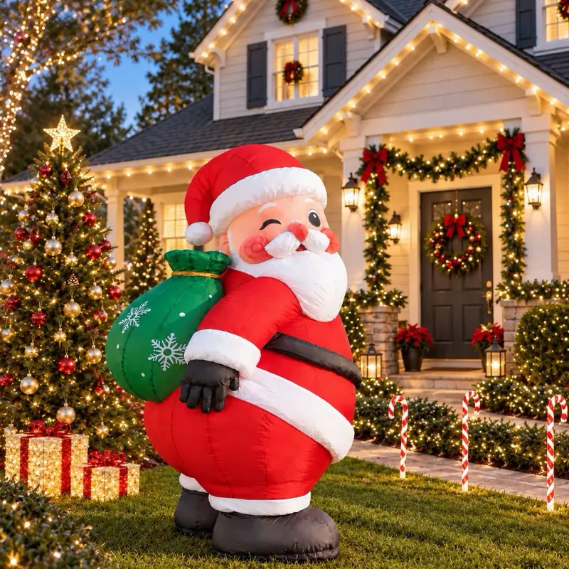 FAMLUNA 6.5FT Custom Shape Winking Santa Inflatable, Outdoor Christmas Yard Decor with Gift Bag, Festive Ornament for Home Supplies