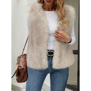 Women'S 2025 New Autumn Sleeveless Fashionable Faux Fur Vest Jacket | Crew Neck, Solid Color, Elegant Style, Short Length Casual White