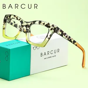 BARCUR Fashionable Women's Reading Glasses With Leopard Print, Pink Patchwork, Thick Frame, Square Frame, Indoor Reading Degree Men'S And Women's Reading Glasses, White Gift Box Packaging, Square Frame Eyeglasses