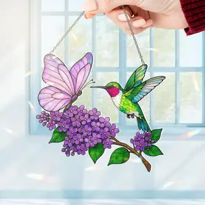 Hummingbirds And Butterflies Hologram Suncatcher, Hummingbirds Acrylic Window Hanging, Perfect Gift for Bird Lovers